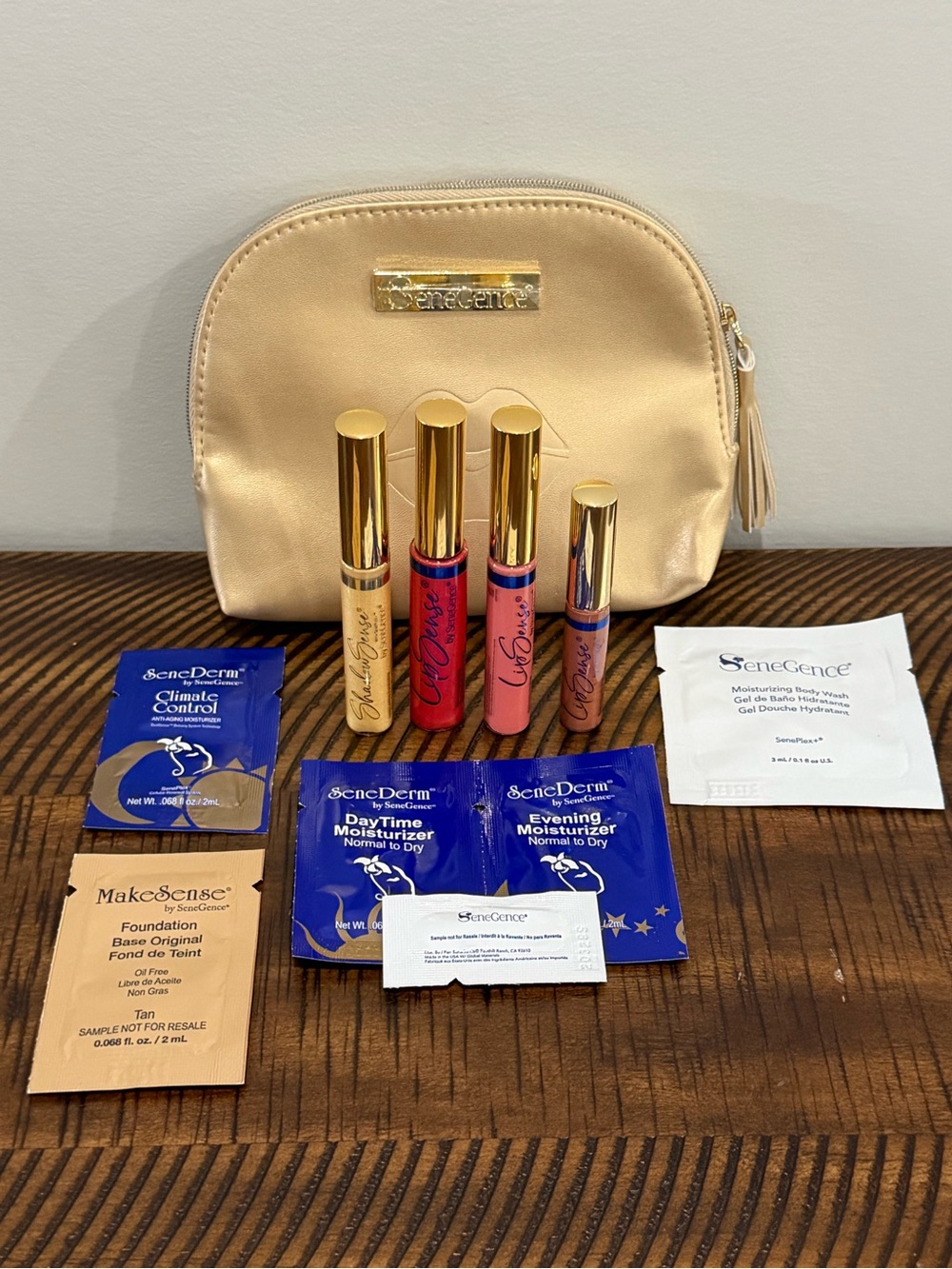 SeneGence Honey Crisp & Coconut Guava LipSense Gloss Bundle + Gold Bag